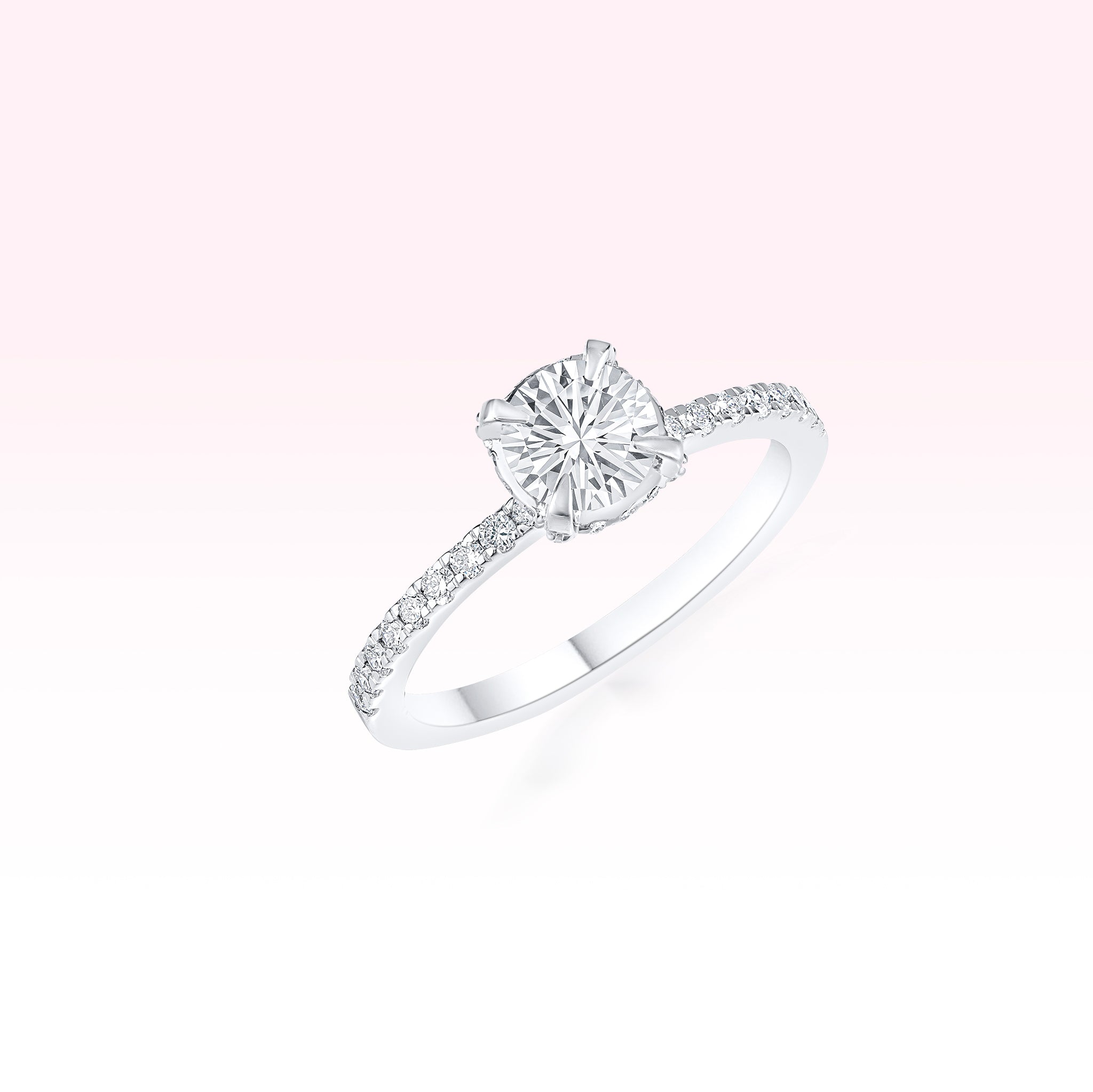 14K White Gold Single Line Diamond Solitaire Ring - Thessia