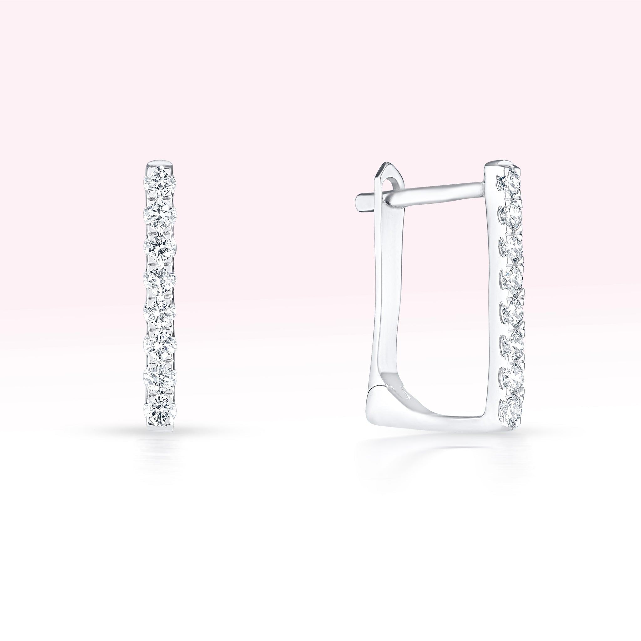 14K White Gold Single Line Diamond Square Hoop Earrings - Thessia