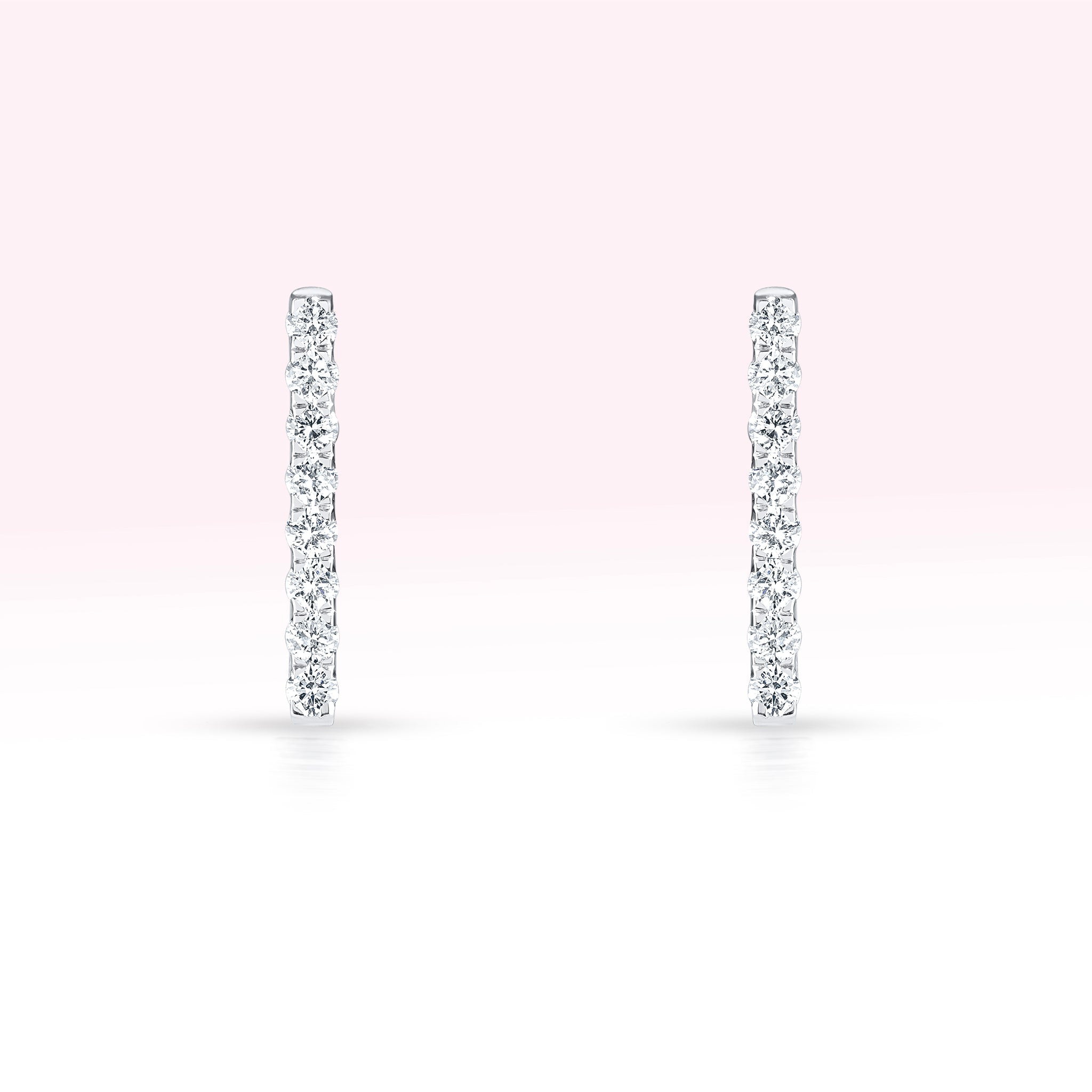 14K White Gold Single Line Diamond Square Hoop Earrings - Thessia