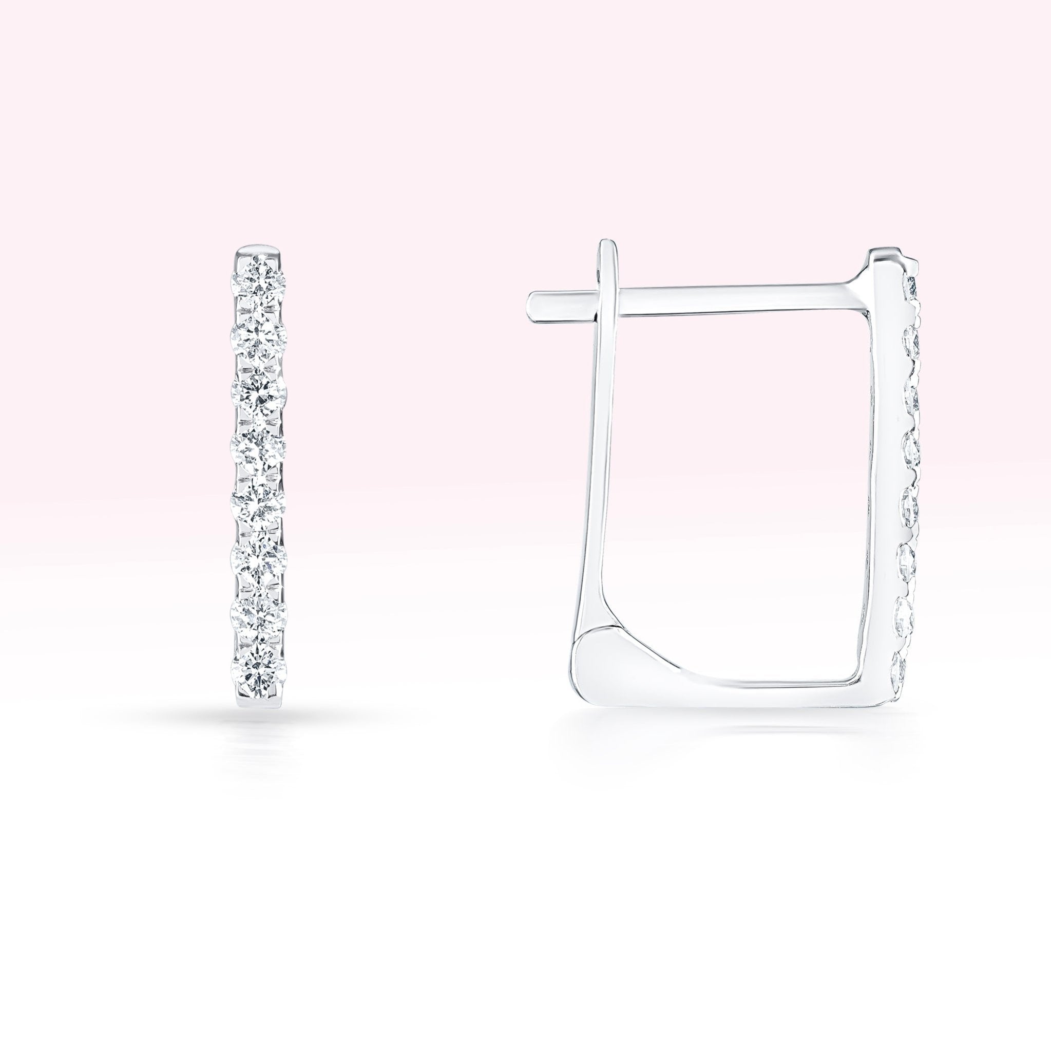 14K White Gold Single Line Diamond Square Hoop Earrings - Thessia