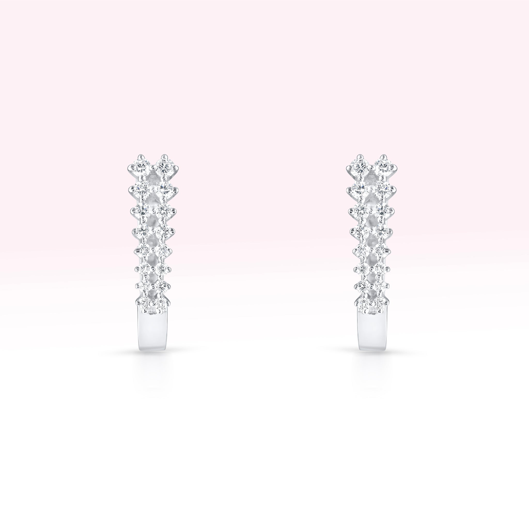 14K White Gold Two Line Diamond Hoop Earrings - Thessia