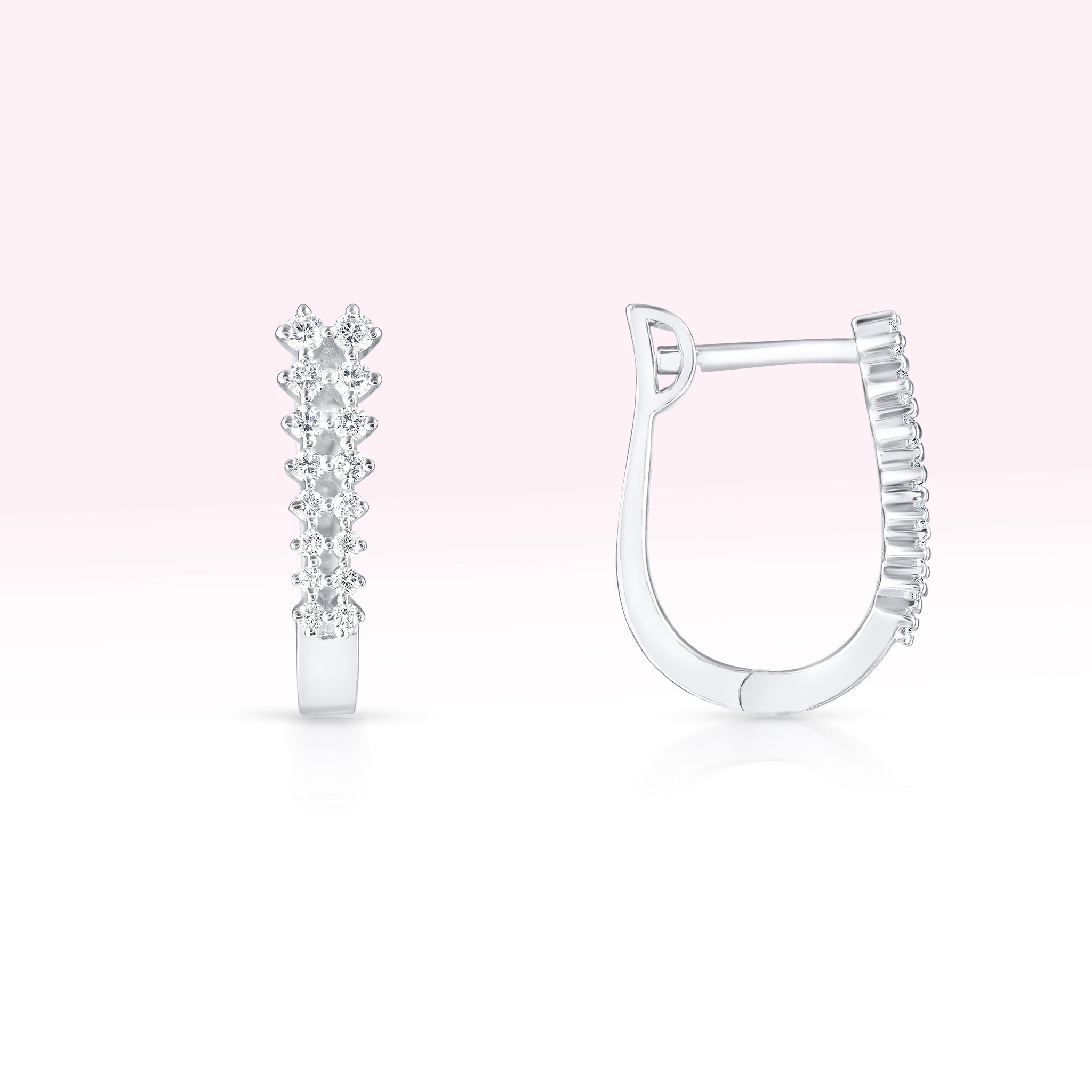 14K White Gold Two Line Diamond Hoop Earrings - Thessia