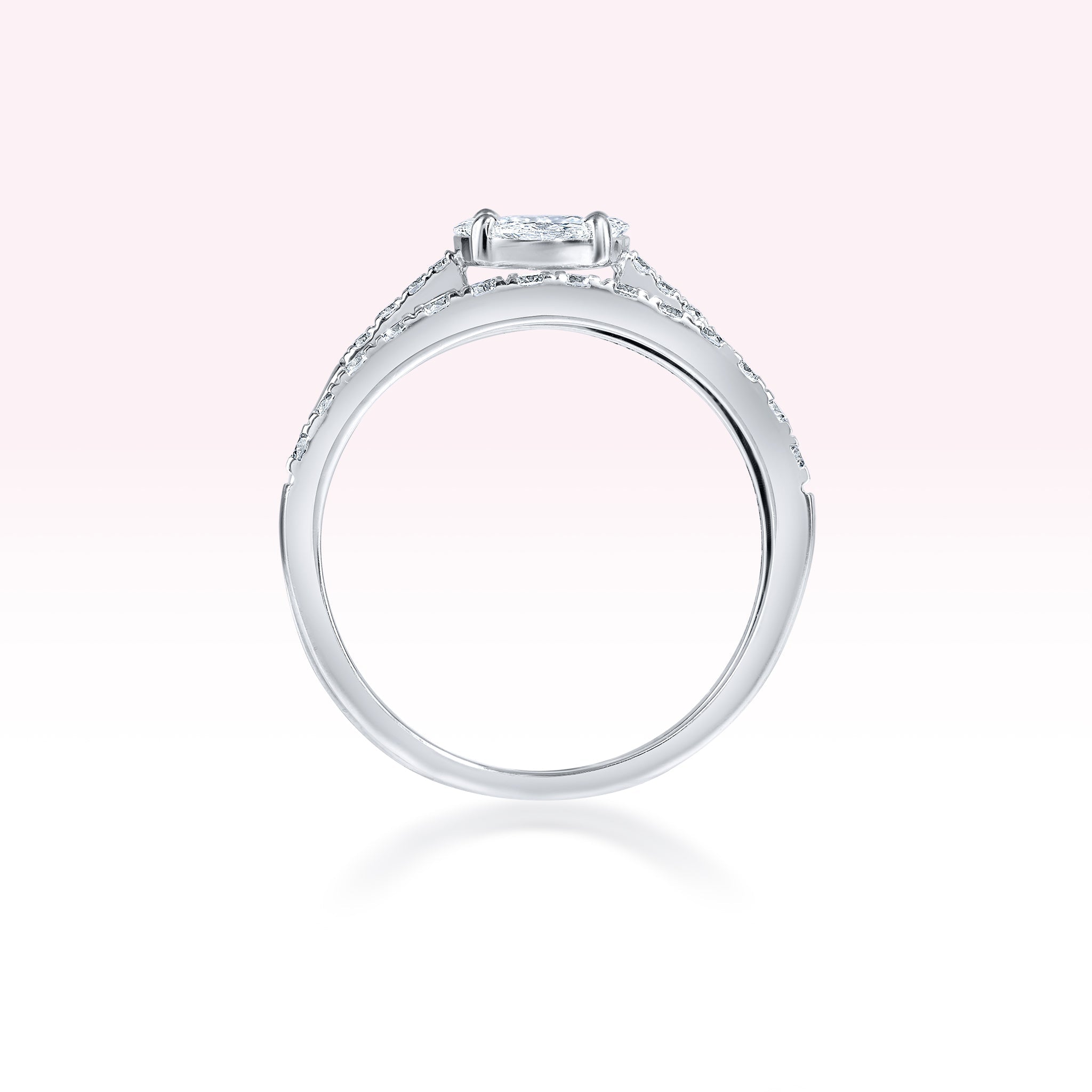 14K White Gold Two Line Diamond Solitaire Ring - Thessia