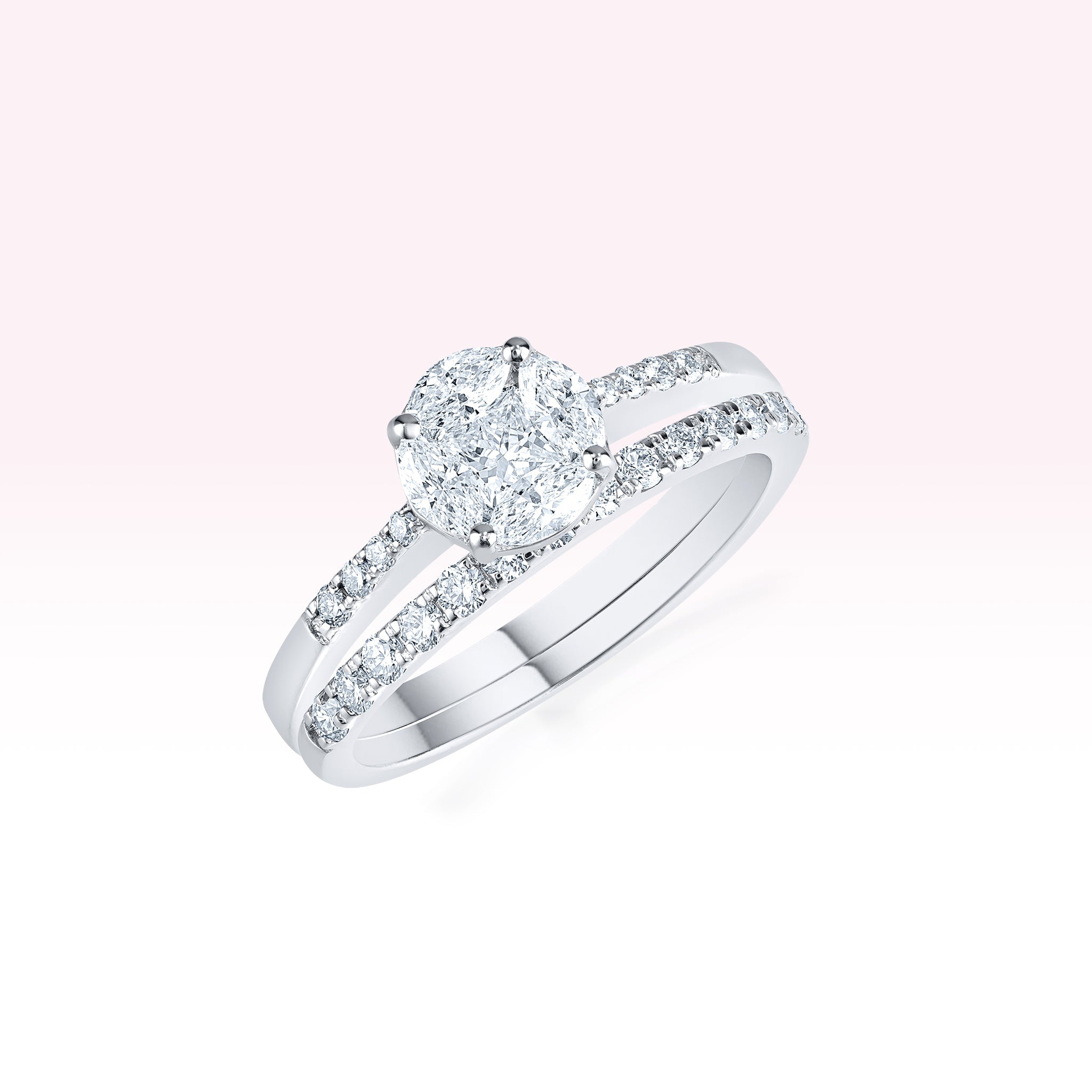14K White Gold Two Line Diamond Solitaire Ring - Thessia