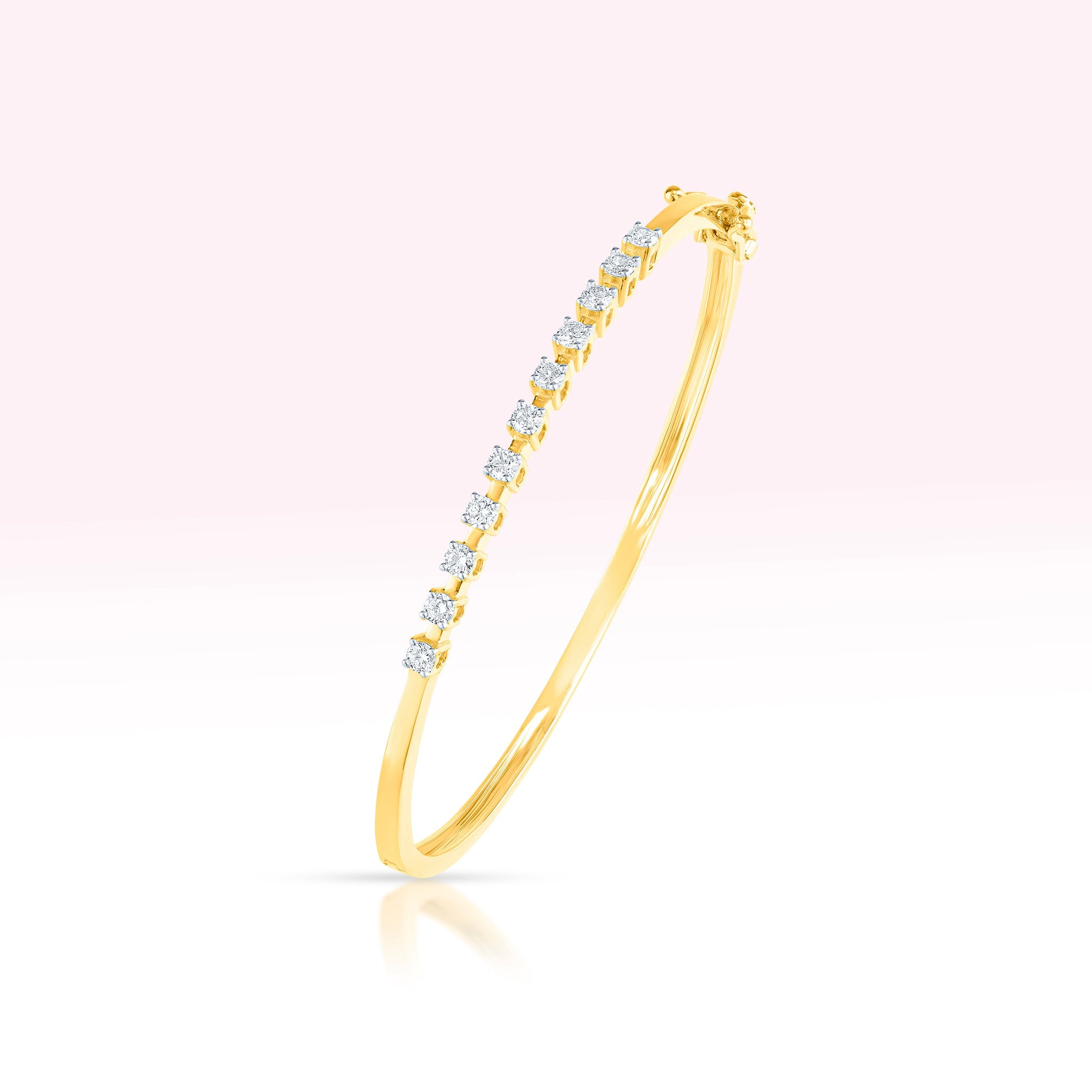 14K Yellow Gold Bangle Hinged Bracelet with 11 Fine Diamonds - Thessia