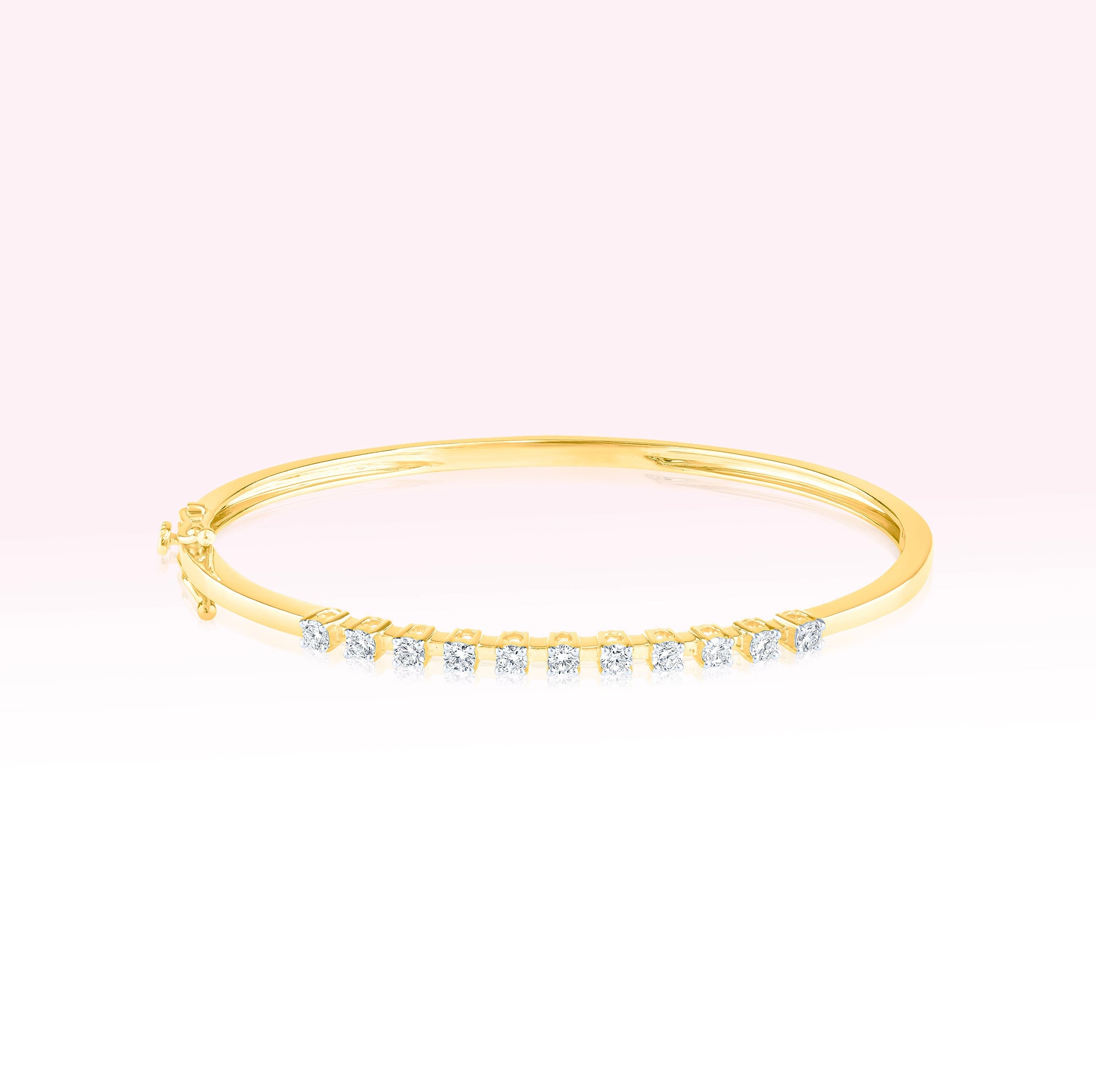14K Yellow Gold Bangle Hinged Bracelet with 11 Fine Diamonds - Thessia