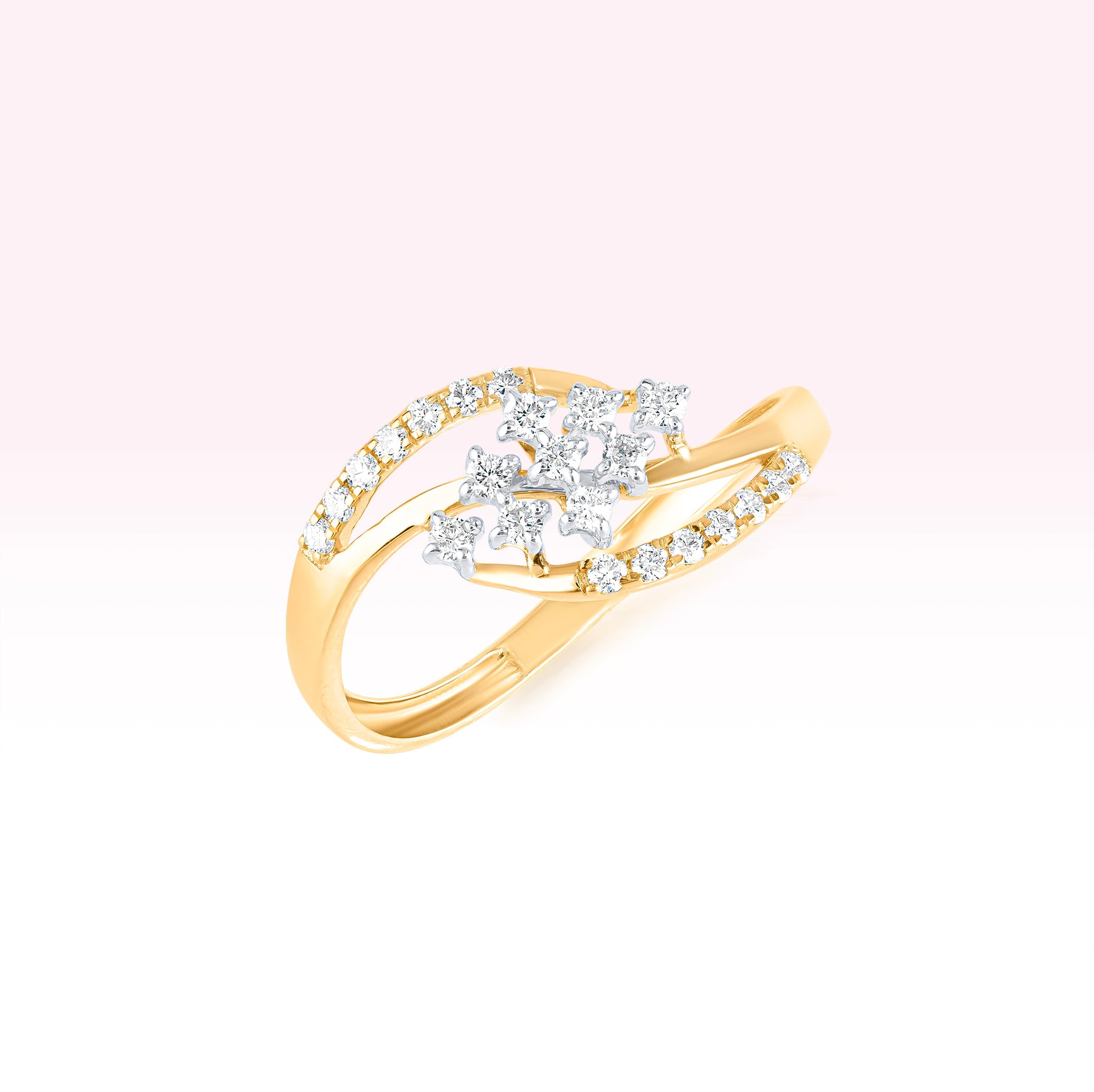 14K Yellow Gold Criss Cross Diamond Ring - Thessia