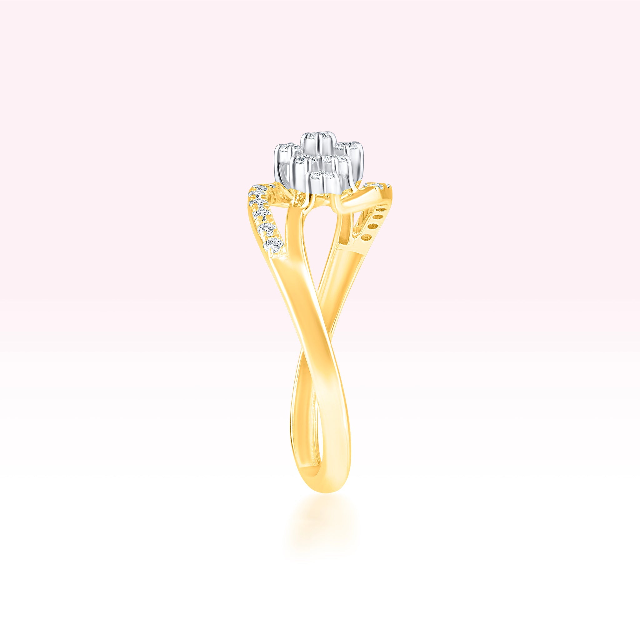 14K Yellow Gold Criss Cross Diamond Ring - Thessia