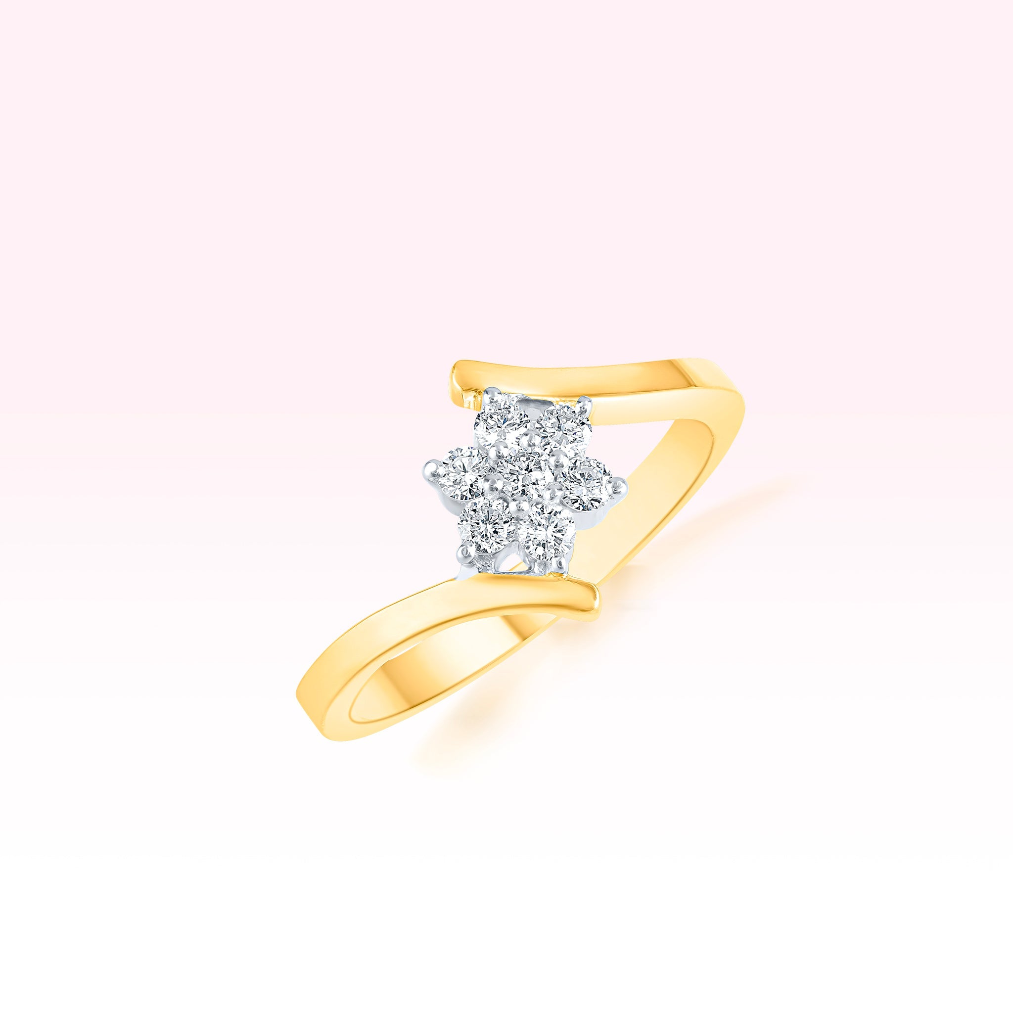 14K Yellow Gold Diamond Flower Ring - Thessia