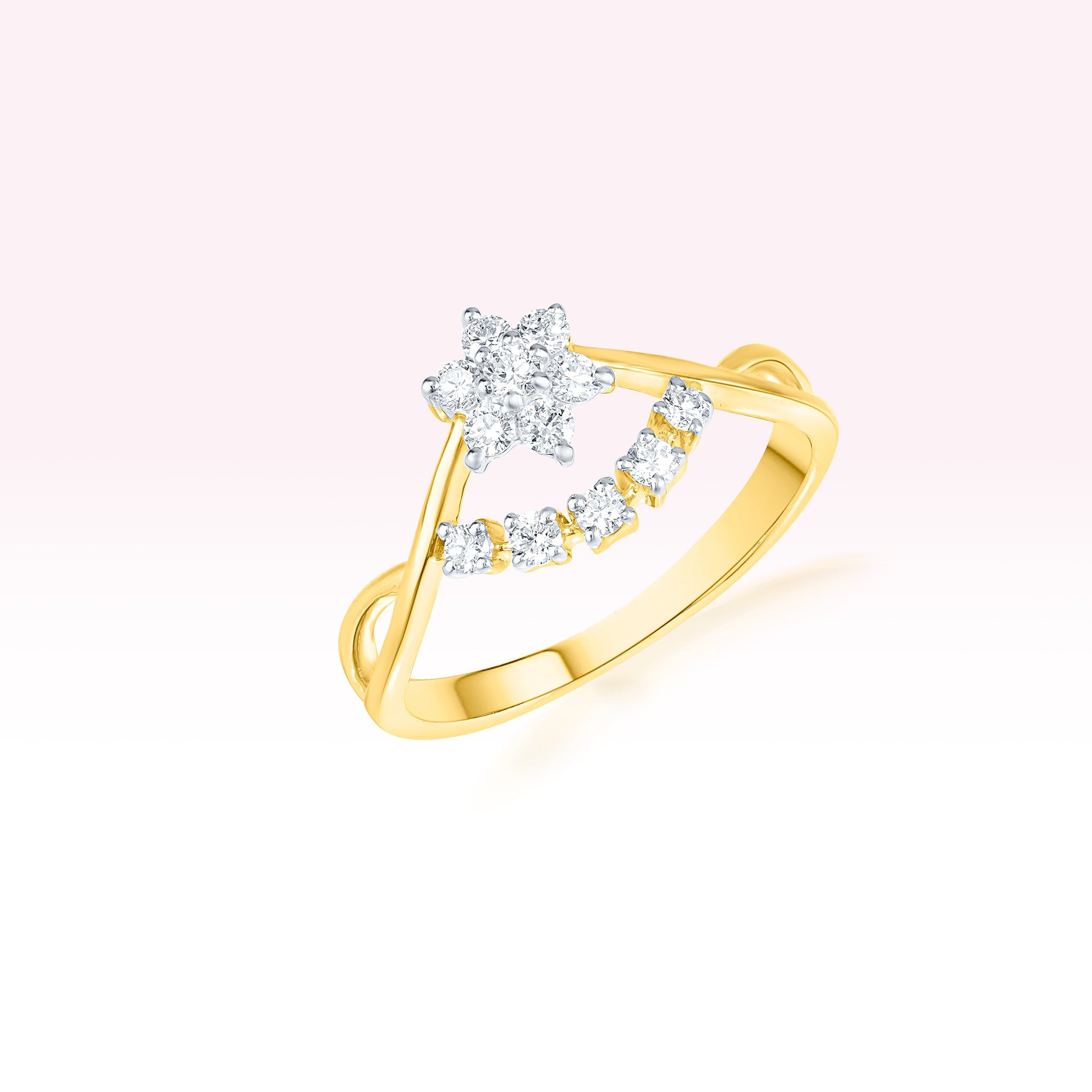 14K Yellow Gold Diamond Flower Ring - Thessia