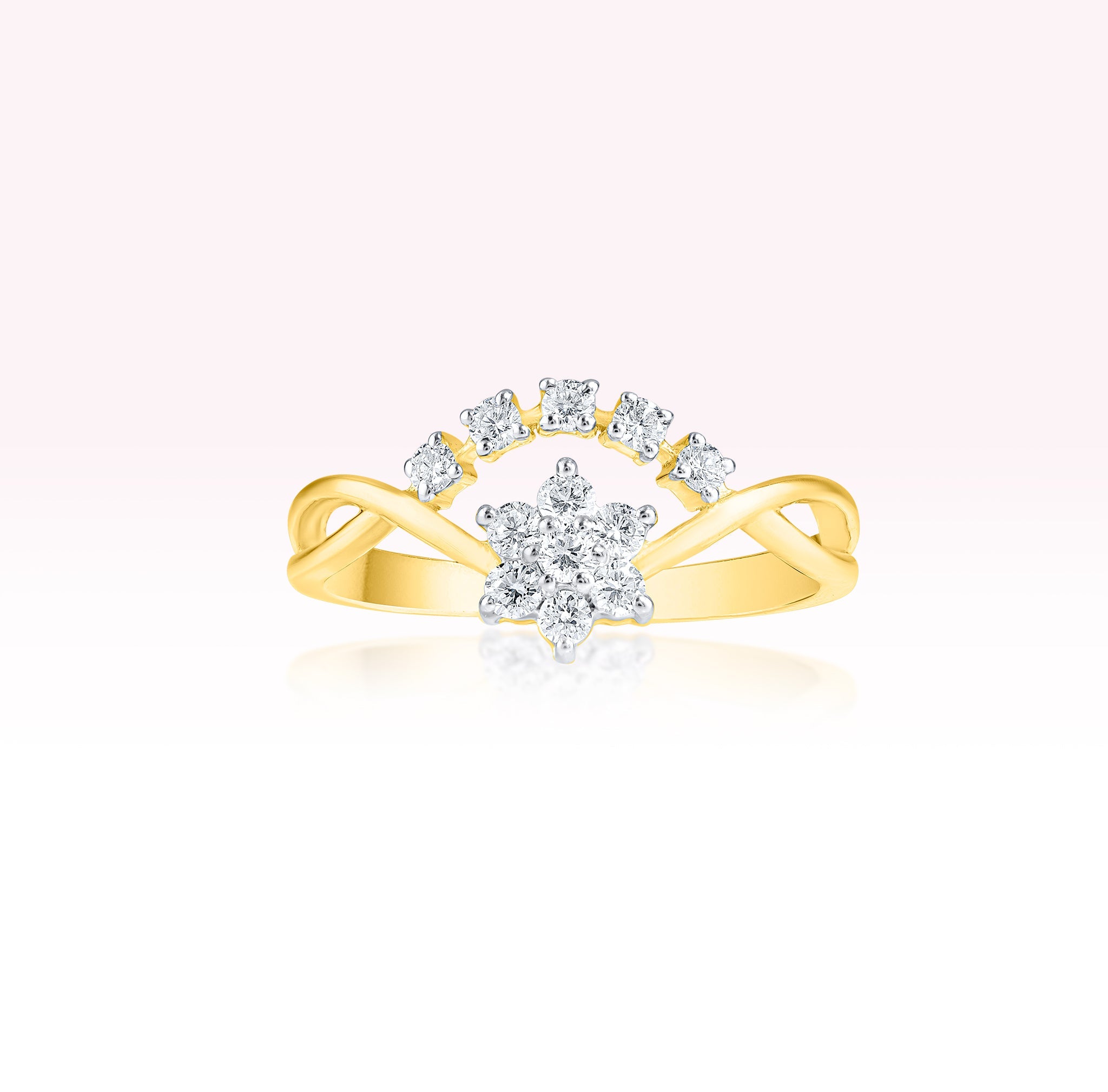 14K Yellow Gold Diamond Flower Ring - Thessia