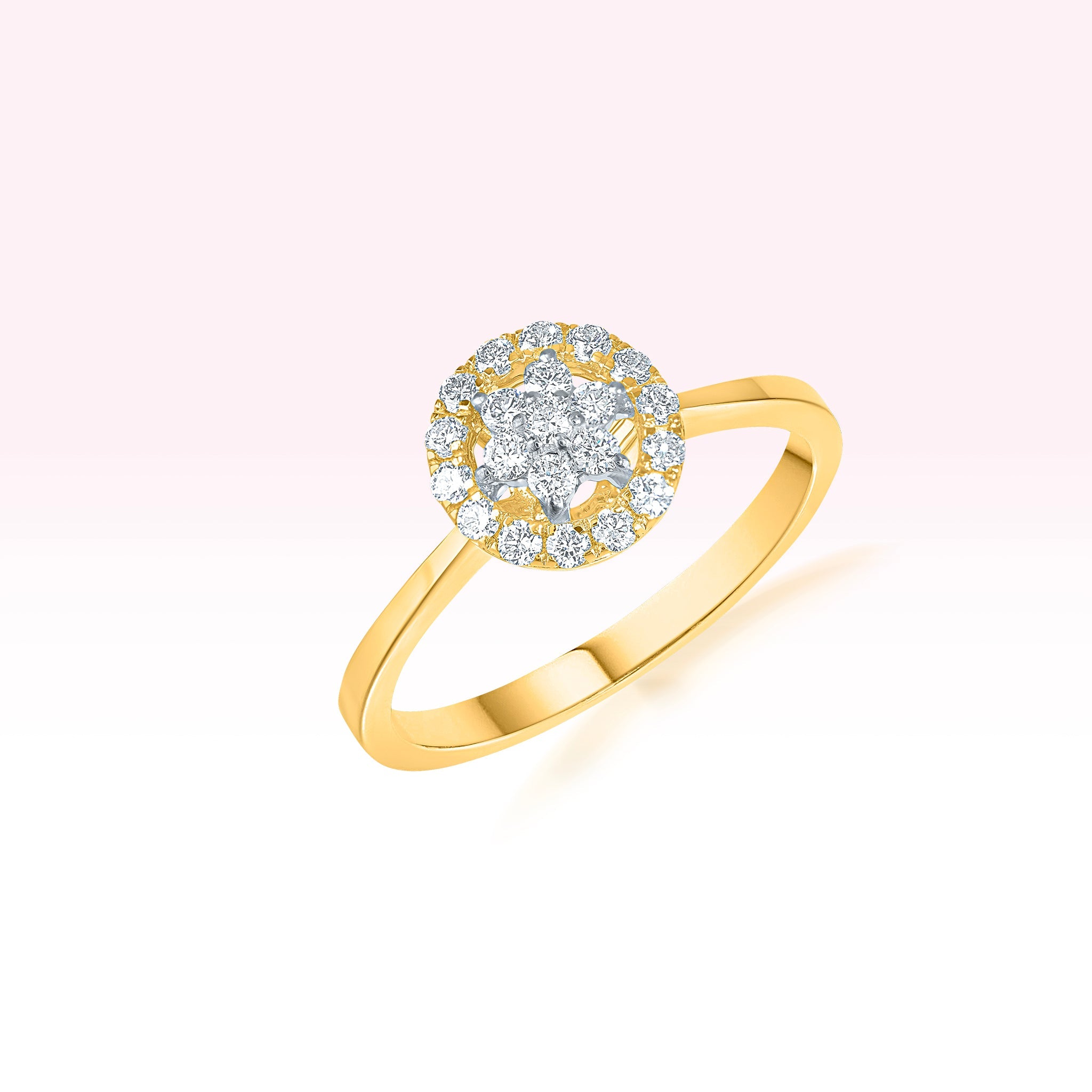 14K Yellow Gold Diamond Flower Ring - Thessia