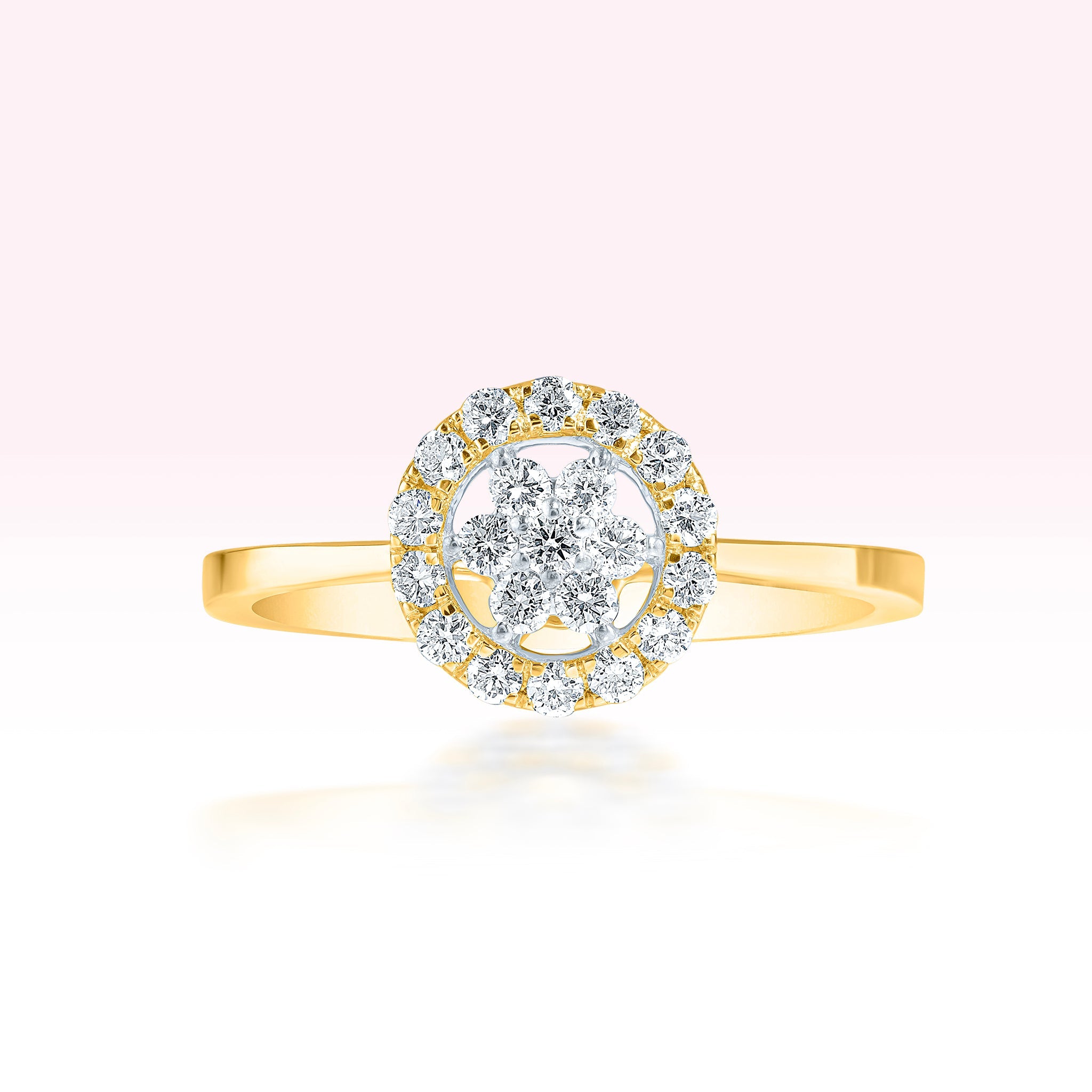 14K Yellow Gold Diamond Flower Ring - Thessia