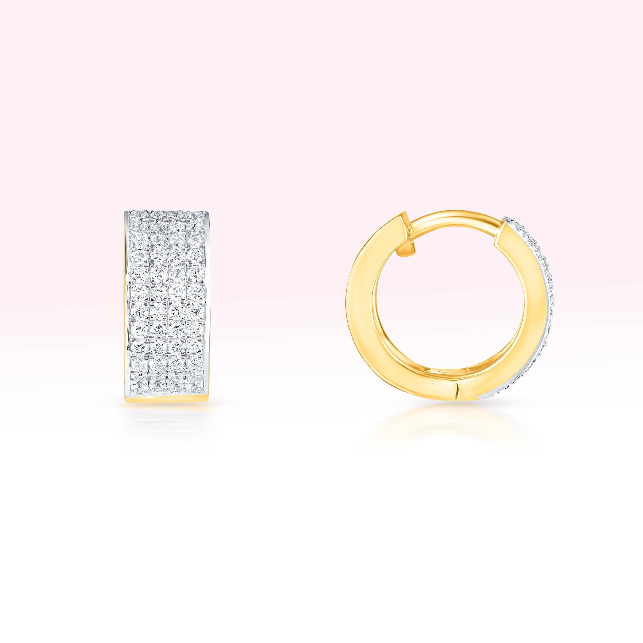 14K Yellow Gold Four Line Diamond Hoop Earrings - Thessia