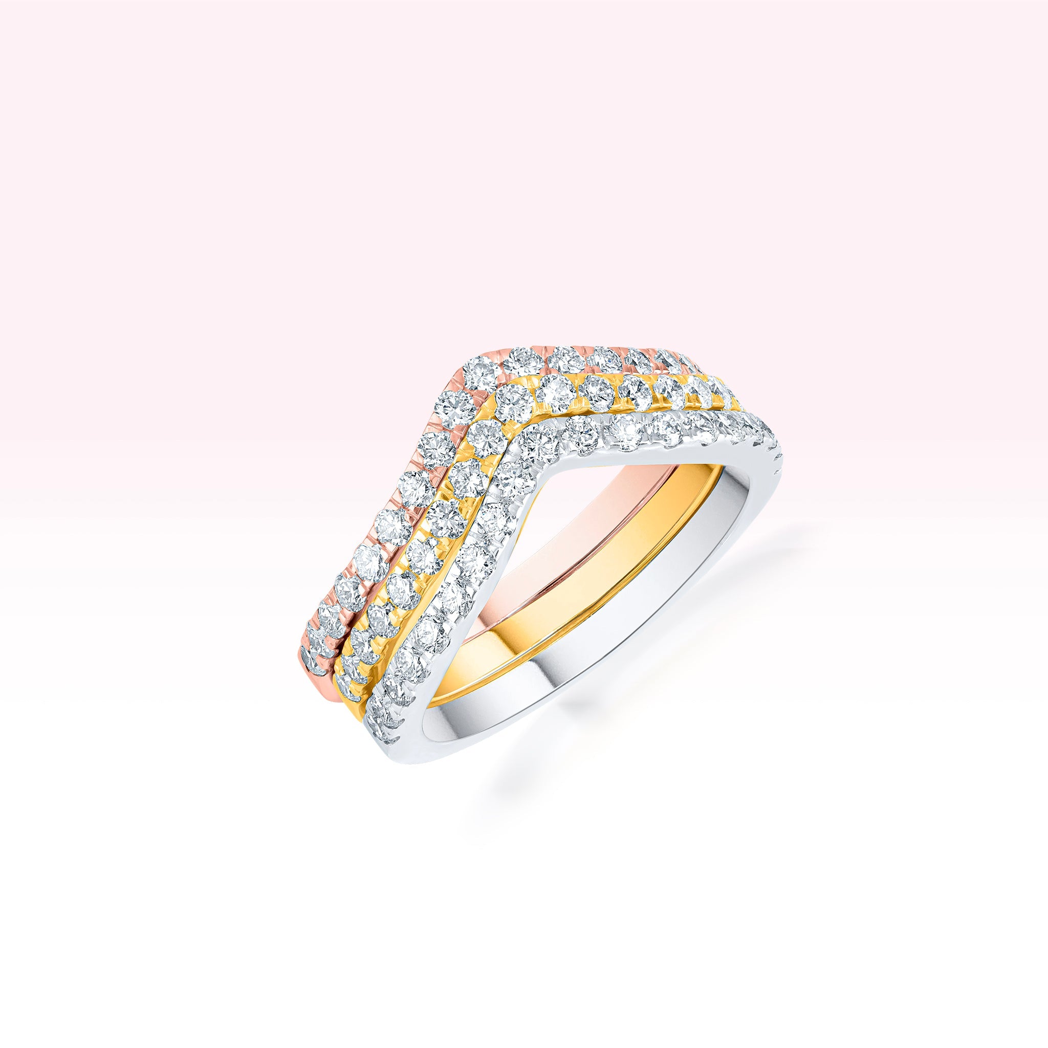 14K Yellow Gold Rose Gold White Gold Three Line Diamond Ring - Thessia