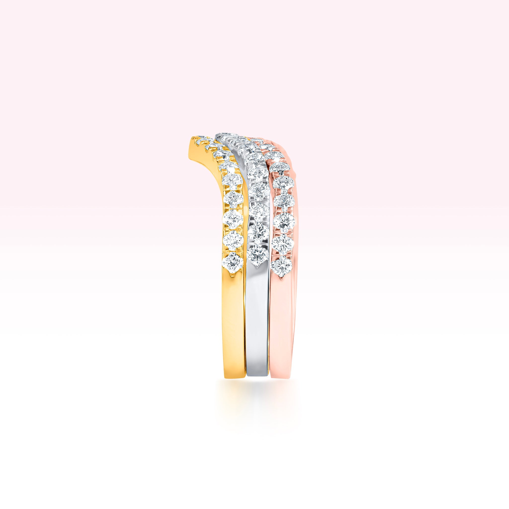 14K Yellow Gold Rose Gold White Gold Three Line Diamond Ring - Thessia