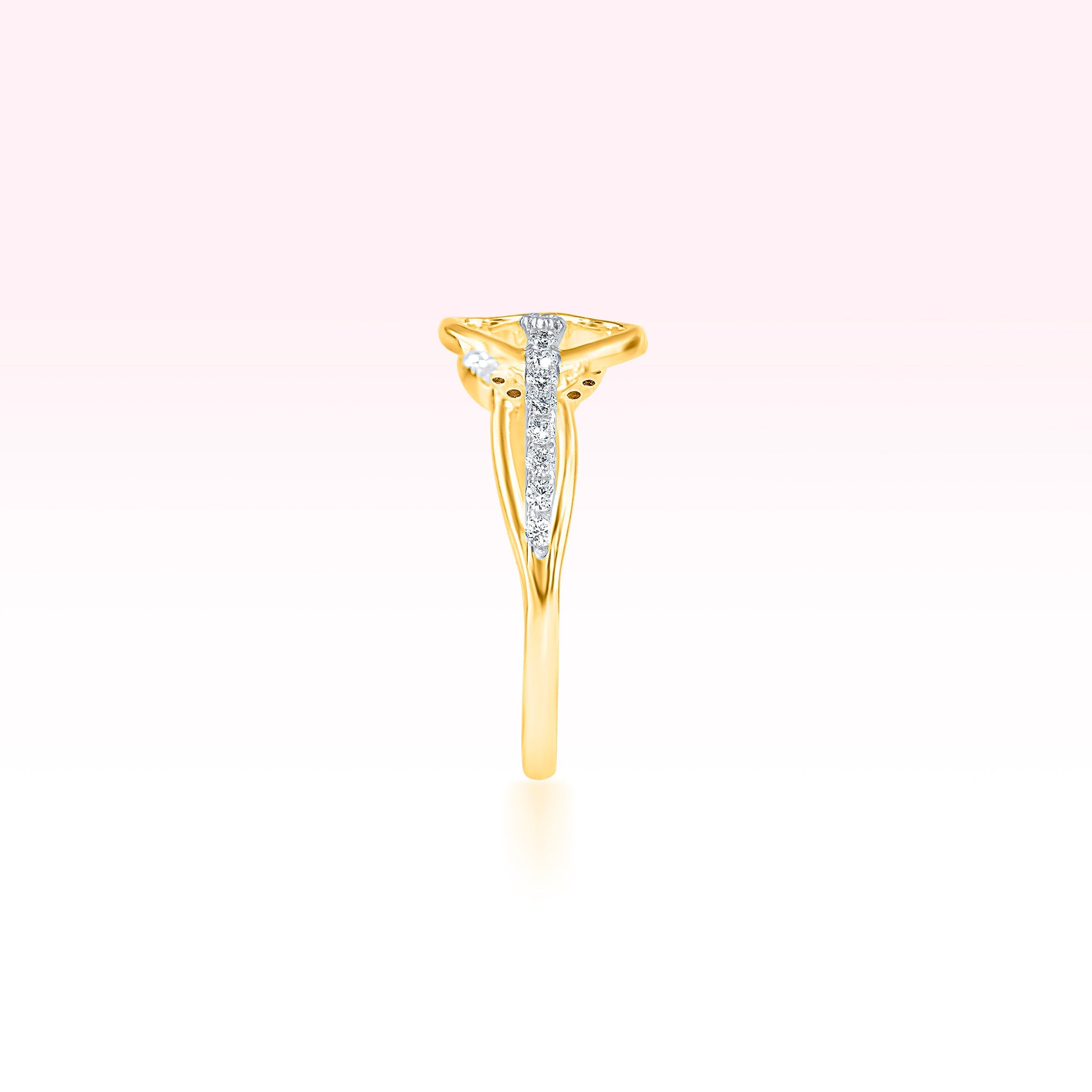 14K Yellow Gold Single Line Diamond Heart Ring - Thessia