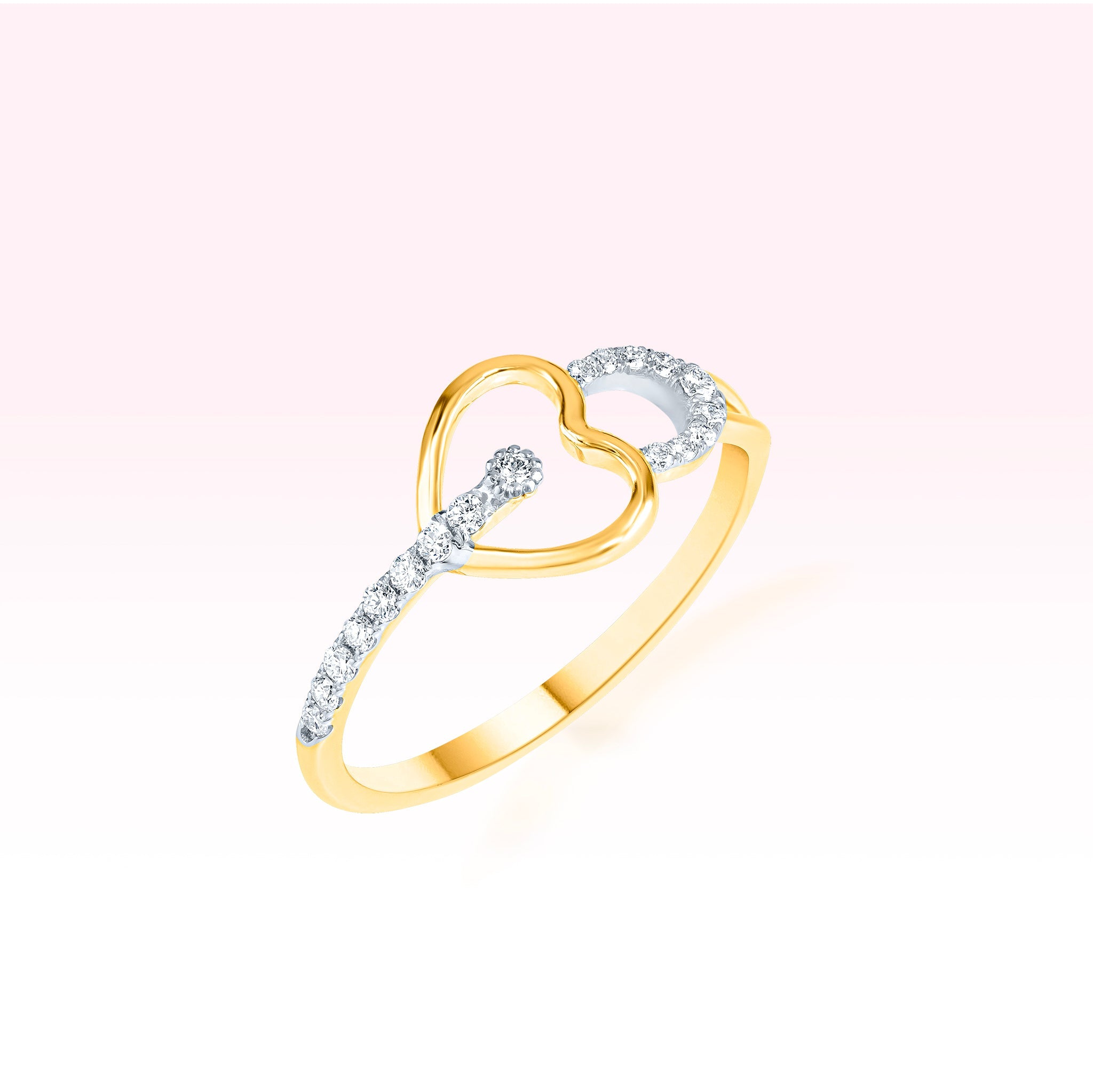14K Yellow Gold Single Line Diamond Heart Ring - Thessia