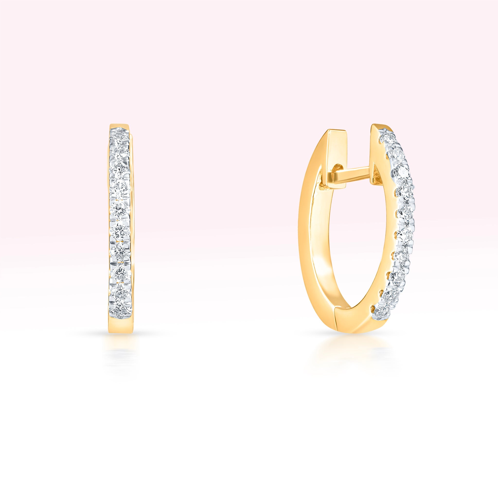 14K Yellow Gold Single Line Diamond Hoop Earrings - Thessia