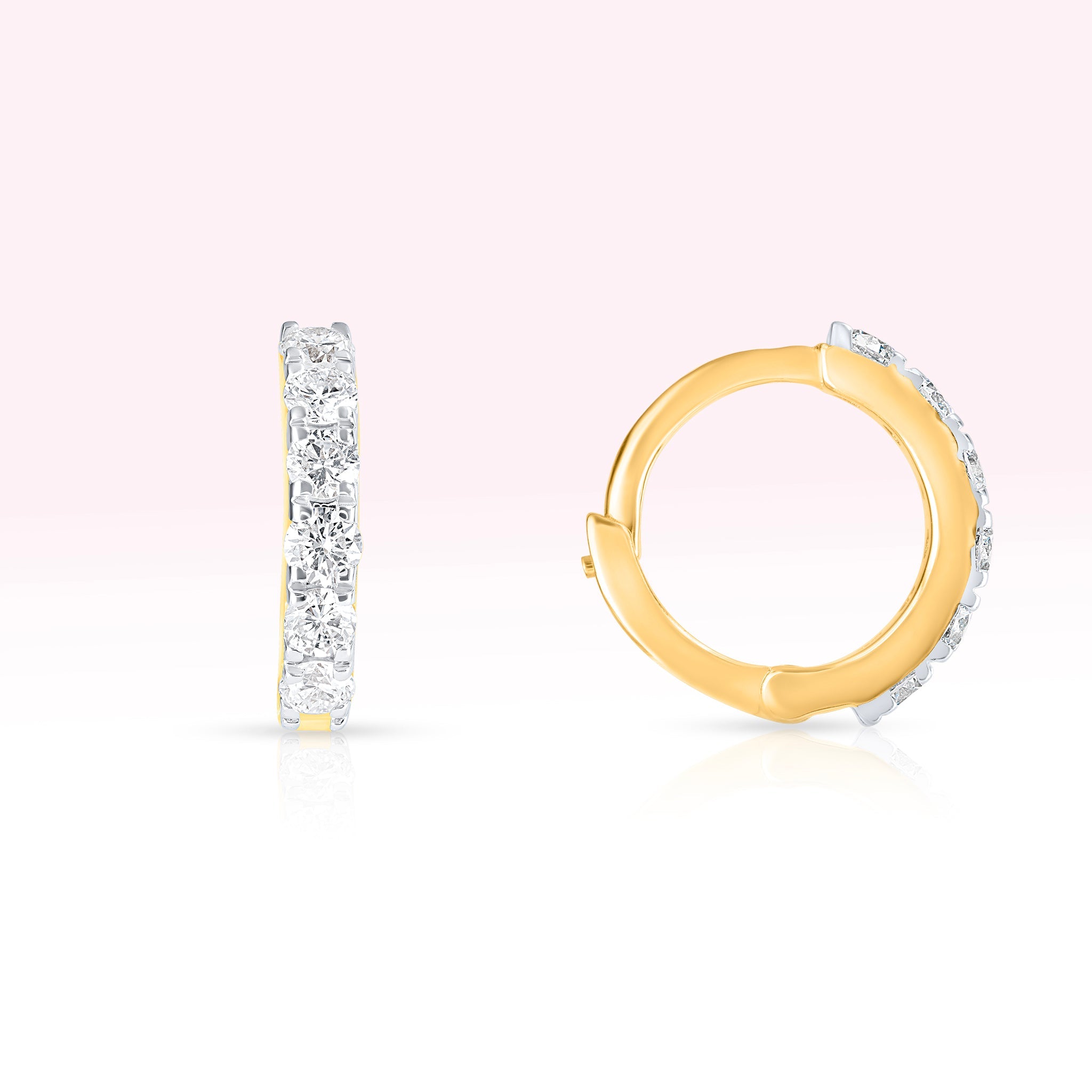 14K Yellow Gold Single Line Diamond Hoop Earrings - Thessia