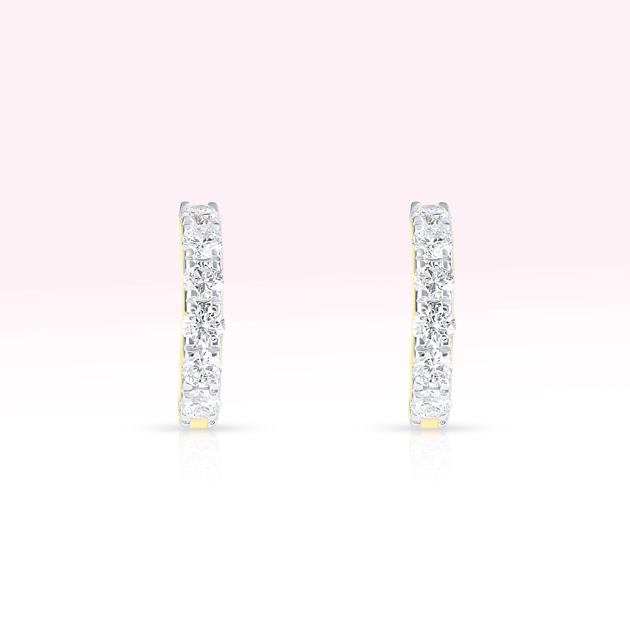 14K Yellow Gold Single Line Diamond Hoop Earrings - Thessia