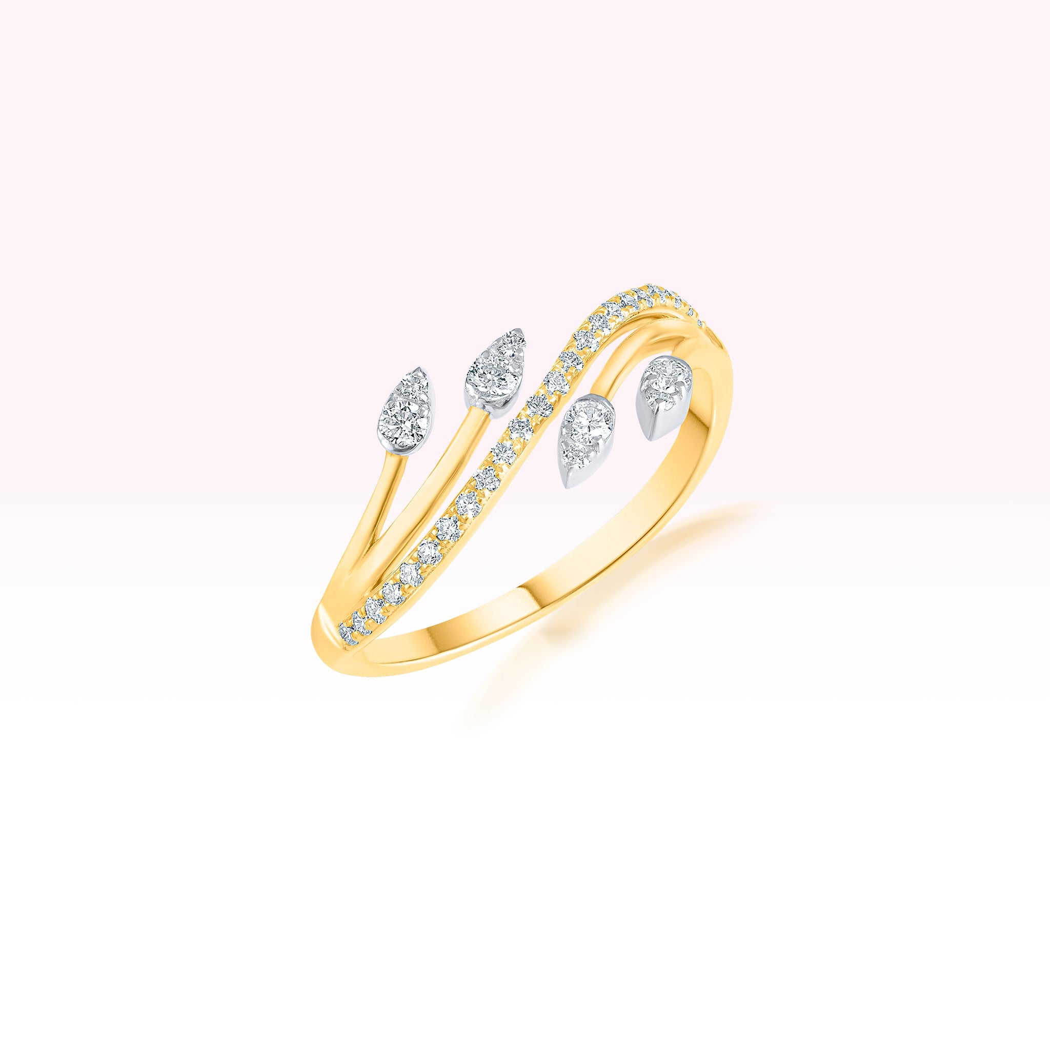 14K Yellow Gold Single Line Diamond Petal Ring - Thessia