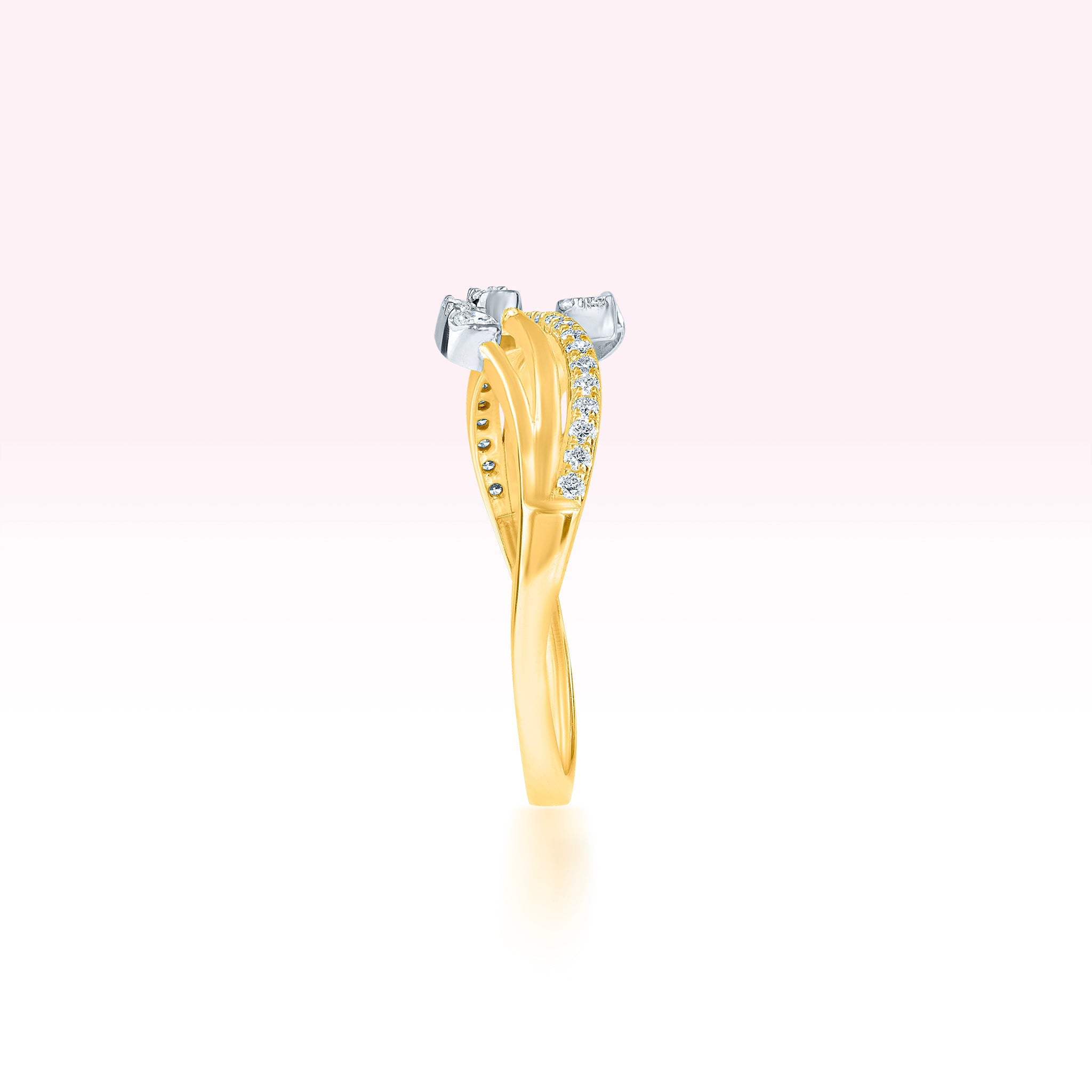14K Yellow Gold Single Line Diamond Petal Ring - Thessia