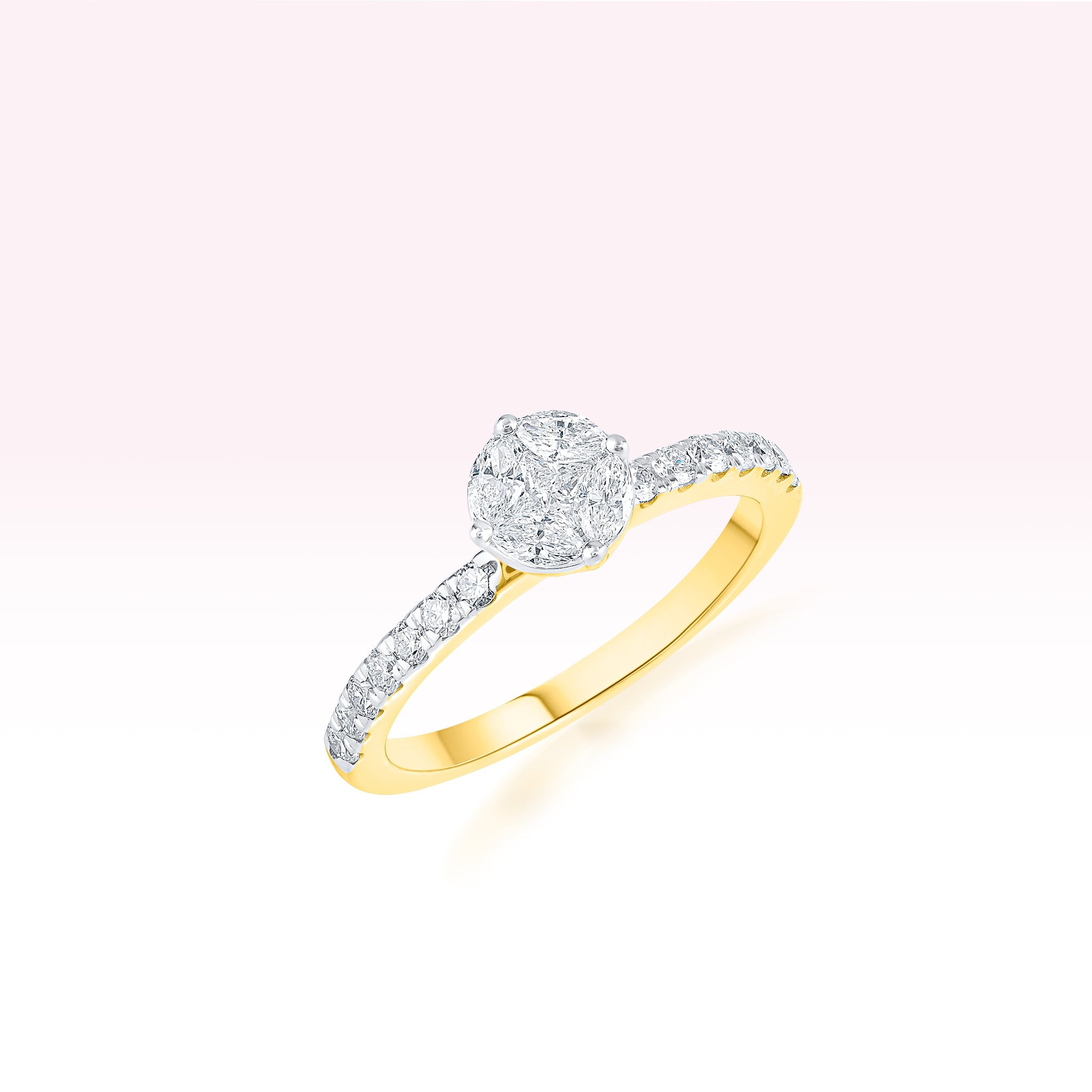 14K Yellow Gold Single Line Diamond Ring - Thessia