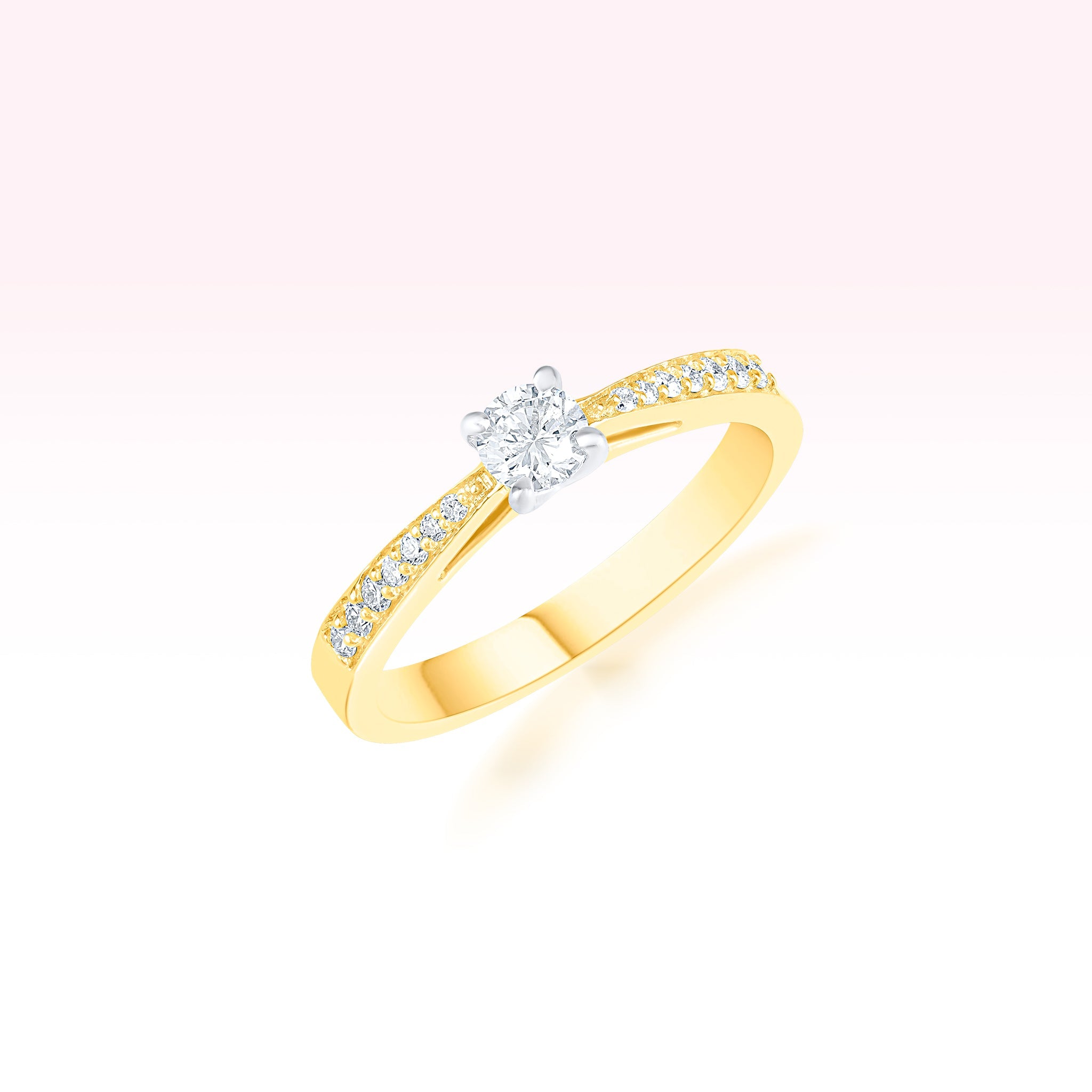 14K Yellow Gold Single Line Solitaire Ring - Thessia