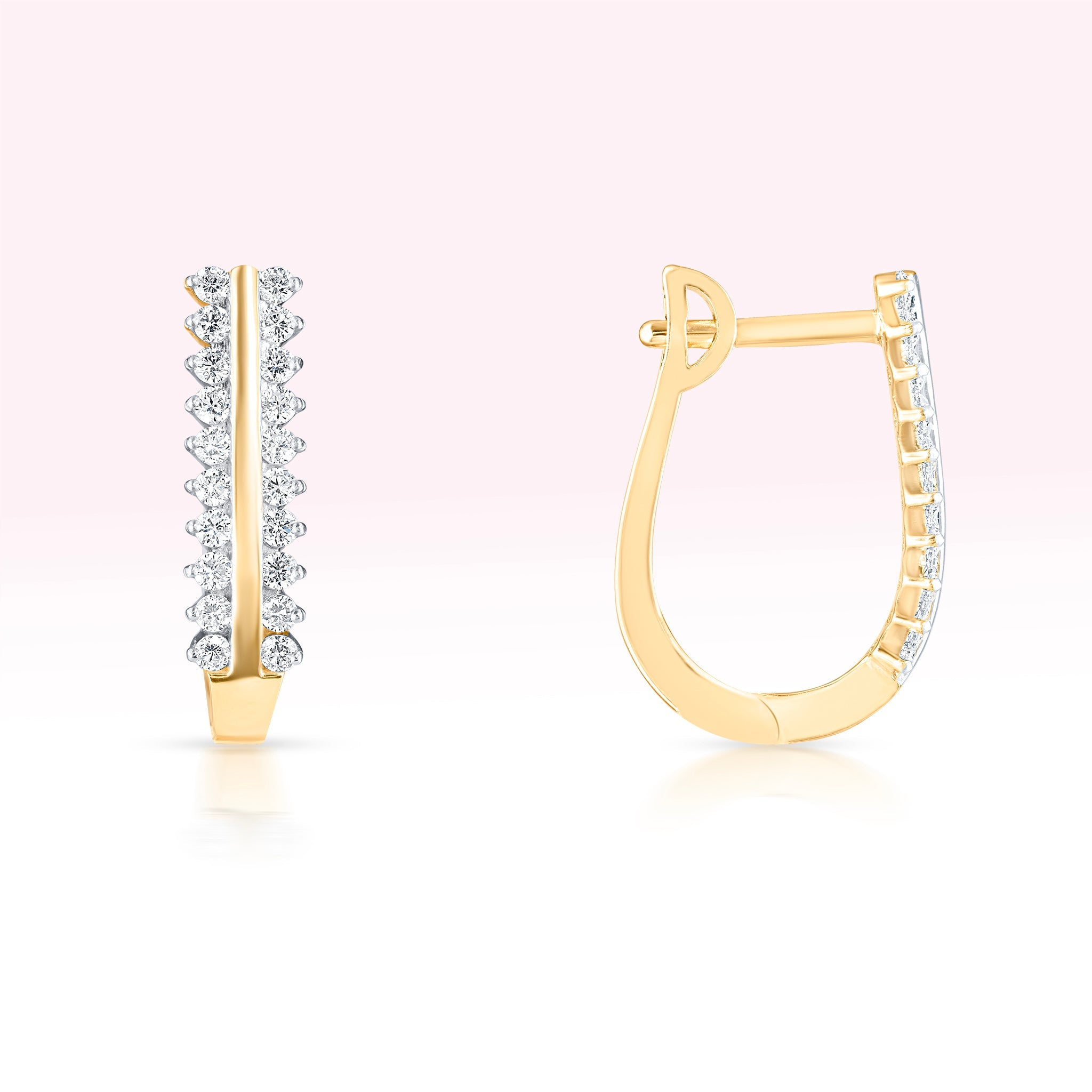 14K Yellow Gold Two Line Diamond Hoop Earrings - Thessia