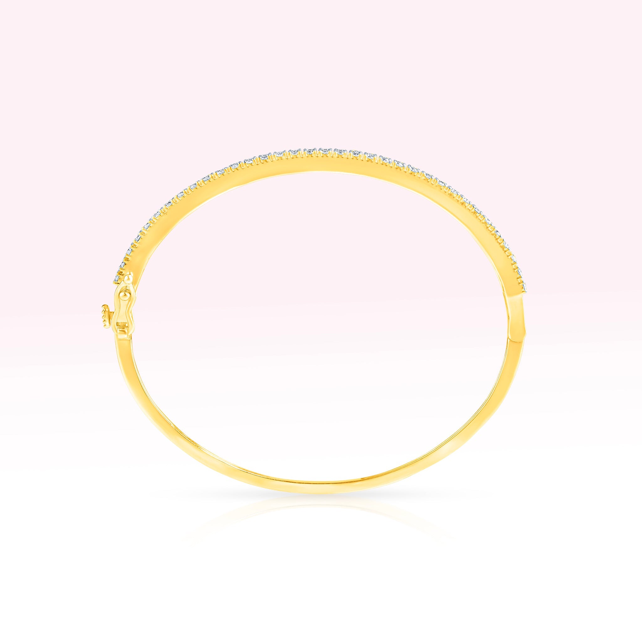 14K Yellow Gold Two Row Pave Diamond Bangle Bracelet - Thessia